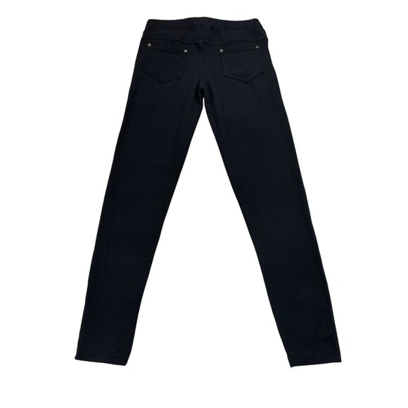 Black Womens Slim Fit Cotton/Polyester Pants With Gold Zipper Accents - Picture 2 of 10
